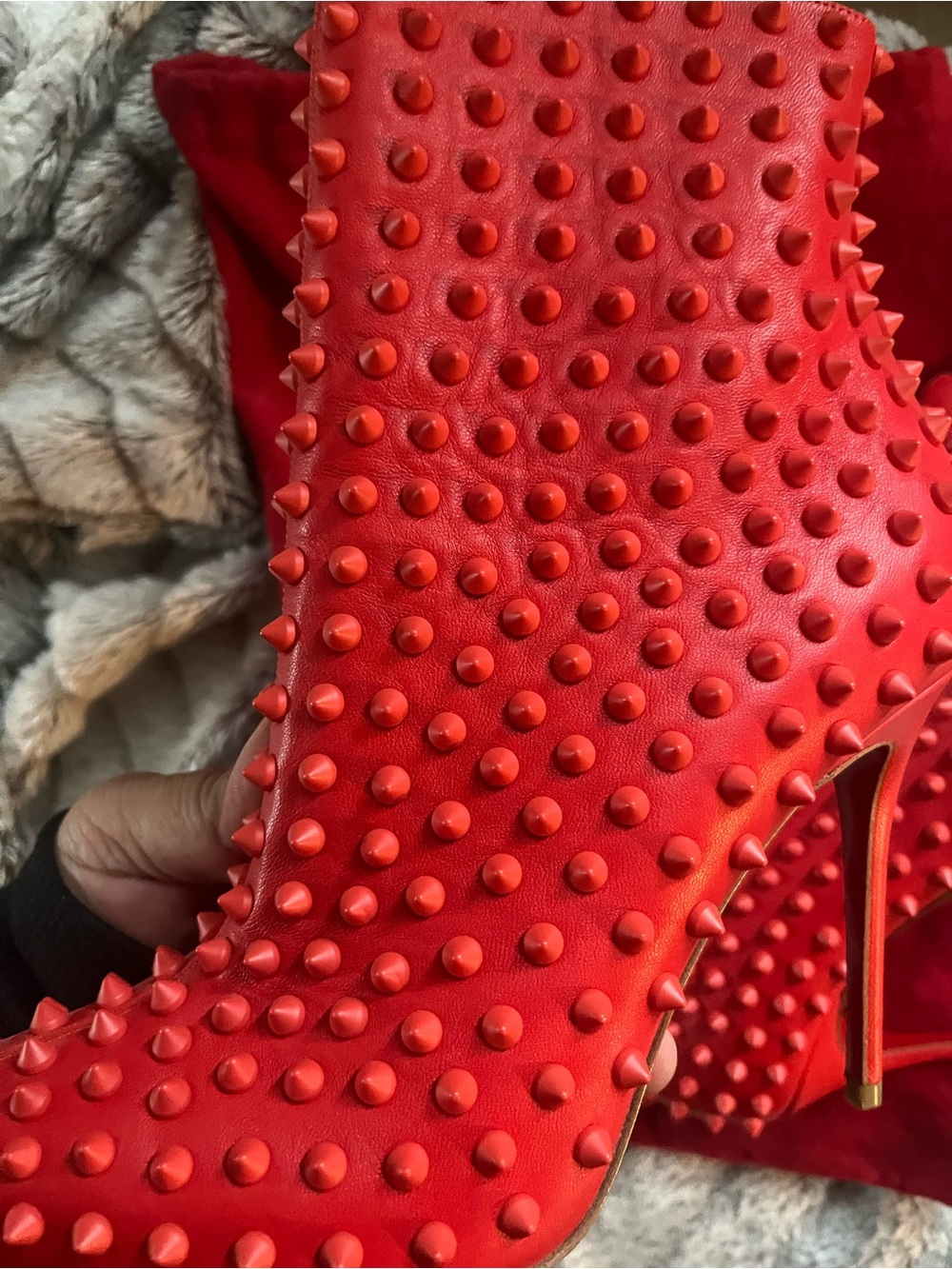 Women's Red Spike Stiletto Ankle Boots - Picture 4 of 4